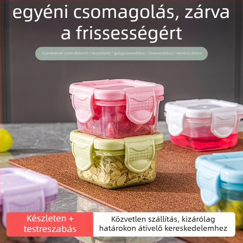 Gyerekeknek készült élelmiszer-tároló készlet, 300 ml, zárható fedéllel nassoláshoz, lekvárhoz, gyógyszerekhez és fűszerekhez