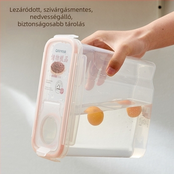 Japán stílusú rizs- és gabonatároló, zárható, rovarbiztos, négyzet alakú műanyag doboz, 2.1–3 L, mikróhoz használható