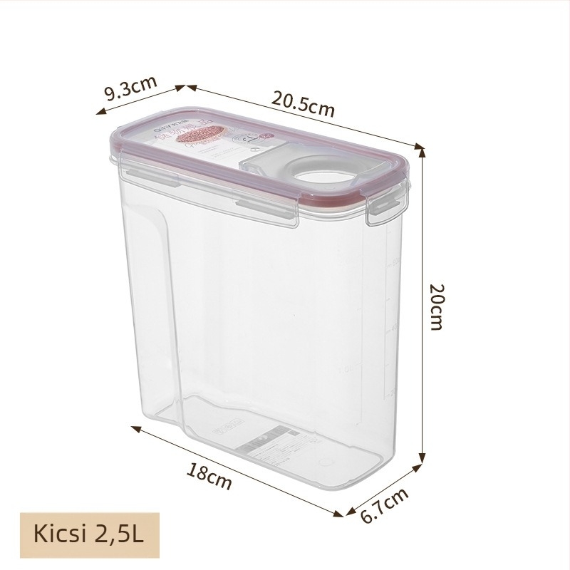 Japán stílusú rizs- és gabonatároló, zárható, rovarbiztos, négyzet alakú műanyag doboz, 2.1–3 L, mikróhoz használható