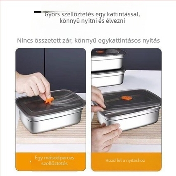 Élelmiszer-minőségű rozsdamentes acél ebédes doboz, légmentesen záródó fedéllel, mikrózható, 800–1000 ml, téglalap alakú