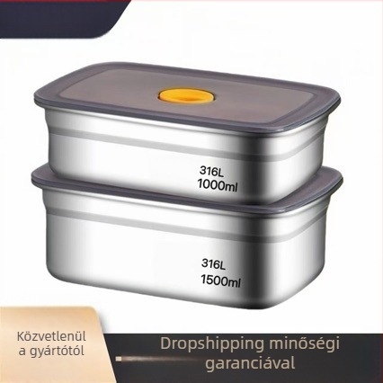 Élelmiszer-minőségű rozsdamentes acél ebédes doboz, légmentesen záródó fedéllel, mikrózható, 800–1000 ml, téglalap alakú