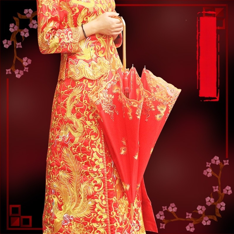 Esküvői csipkés esernyő, hosszú nyéllel, 8 küllő, 170T csipke anyag, manuális nyitás