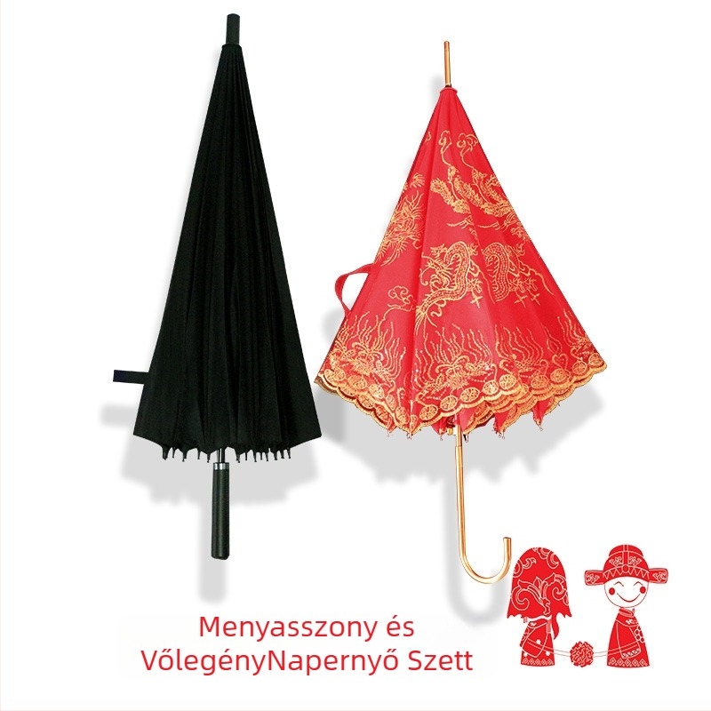 Esküvői csipkés esernyő, hosszú nyéllel, 8 küllő, 170T csipke anyag, manuális nyitás