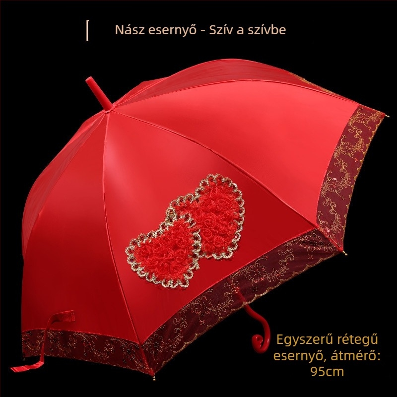 Esküvői csipkés esernyő, hosszú nyéllel, 8 küllő, 170T csipke anyag, manuális nyitás