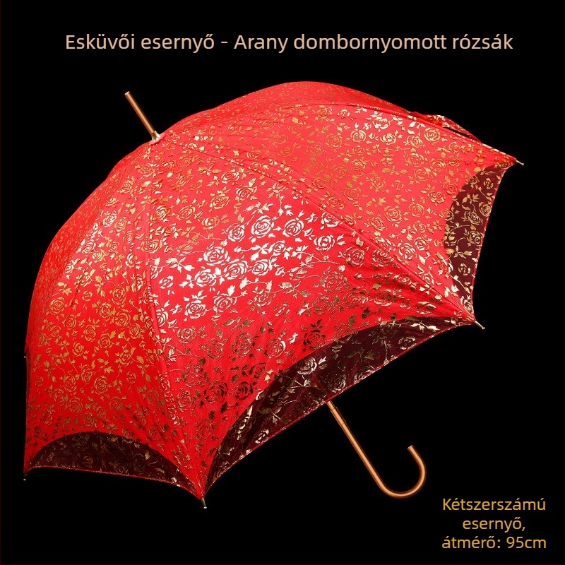 Esküvői csipkés esernyő, hosszú nyéllel, 8 küllő, 170T csipke anyag, manuális nyitás