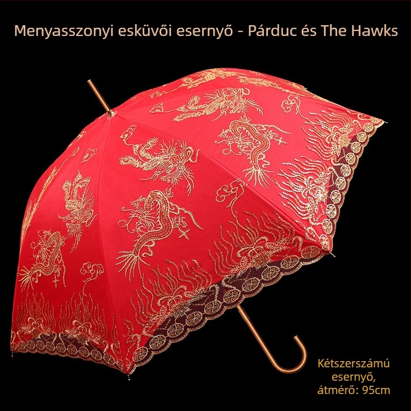 Esküvői csipkés esernyő, hosszú nyéllel, 8 küllő, 170T csipke anyag, manuális nyitás