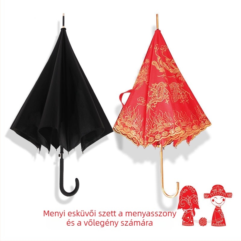 Esküvői csipkés esernyő, hosszú nyéllel, 8 küllő, 170T csipke anyag, manuális nyitás