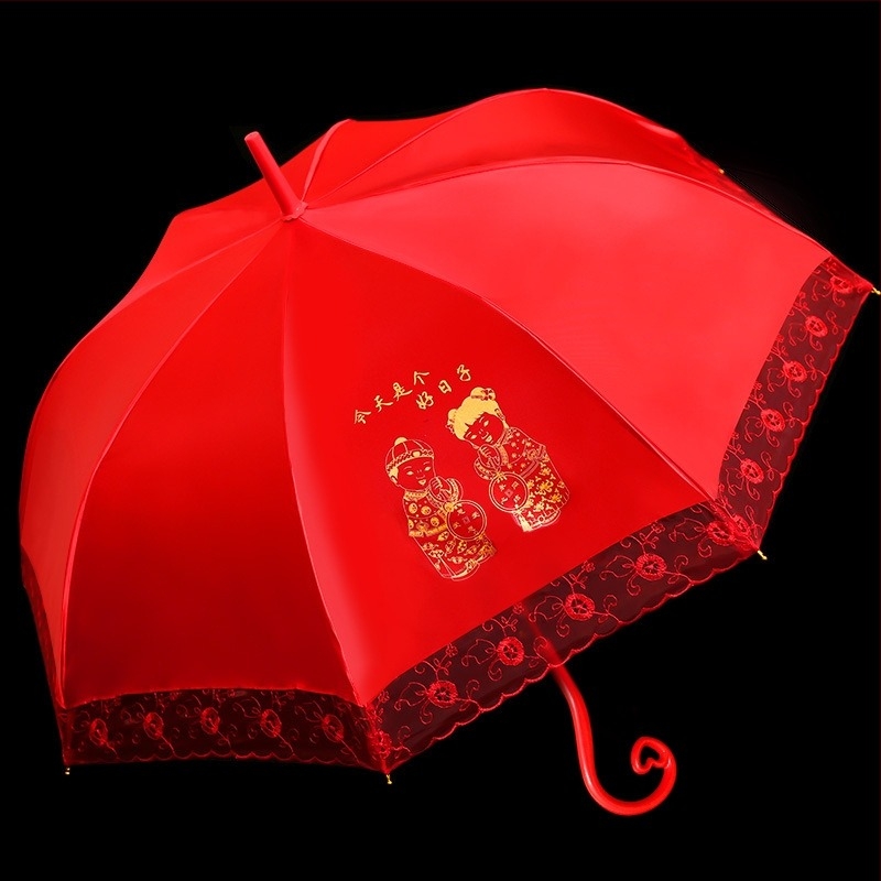 Esküvői csipkés esernyő, hosszú nyéllel, 8 küllő, 170T csipke anyag, manuális nyitás