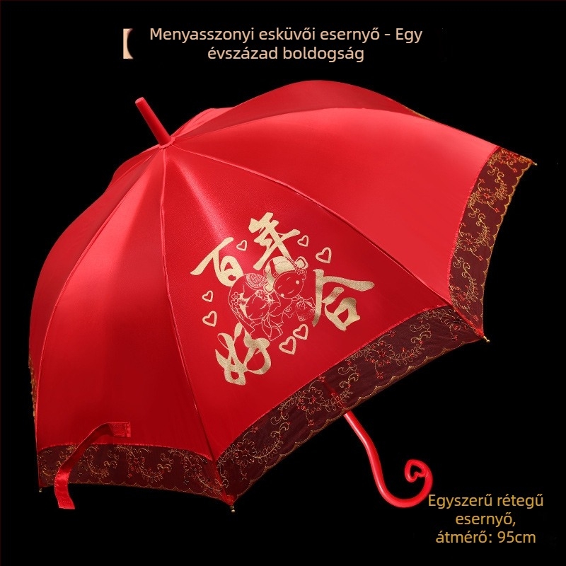 Esküvői csipkés esernyő, hosszú nyéllel, 8 küllő, 170T csipke anyag, manuális nyitás