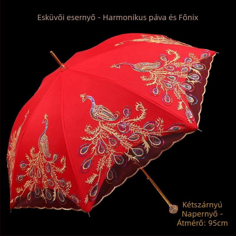 Esküvői csipkés esernyő, hosszú nyéllel, 8 küllő, 170T csipke anyag, manuális nyitás