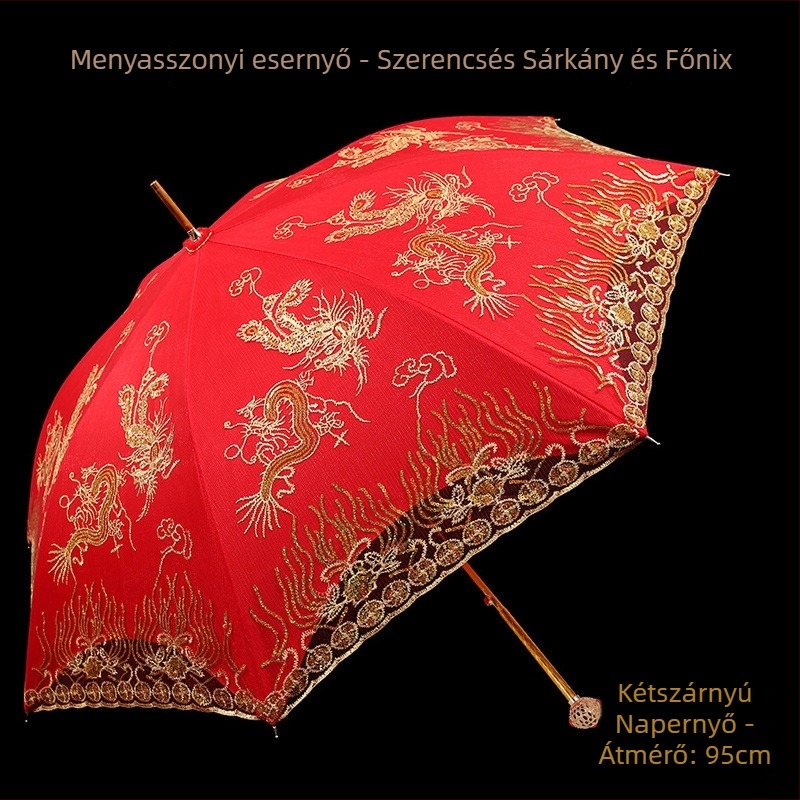 Esküvői csipkés esernyő, hosszú nyéllel, 8 küllő, 170T csipke anyag, manuális nyitás