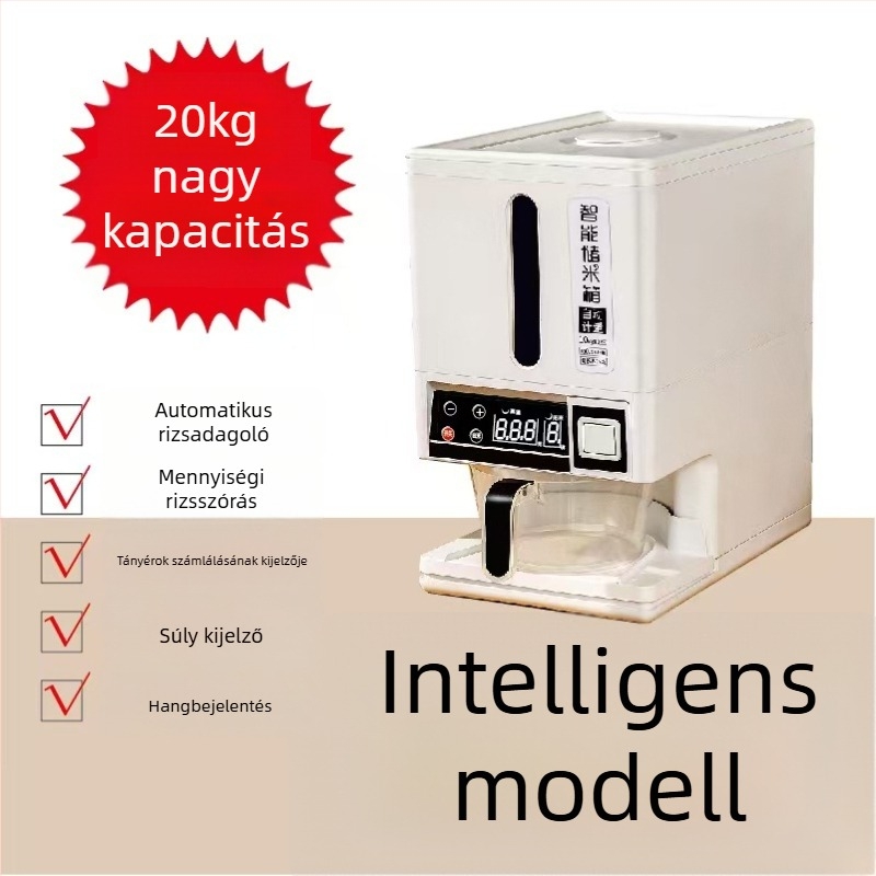 Rizstároló doboz – zárható, rovarmentes, nedvességálló, PP műanyagból, 10L+ kapacitás, modern minimalist dizájn