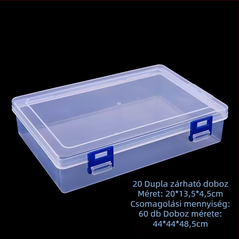 Irodai tároló doboz kettős zárással, PP műanyag, 1 L kapacitás, 60 darabos készlet (Model 20)