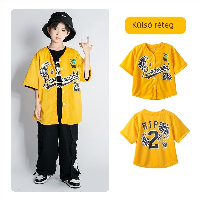 Gyerekeknek szóló hip-hop ruhaszett: rövid ujjú felső, pamut-gyapot keverék, 95% pamut, színpadi viselet