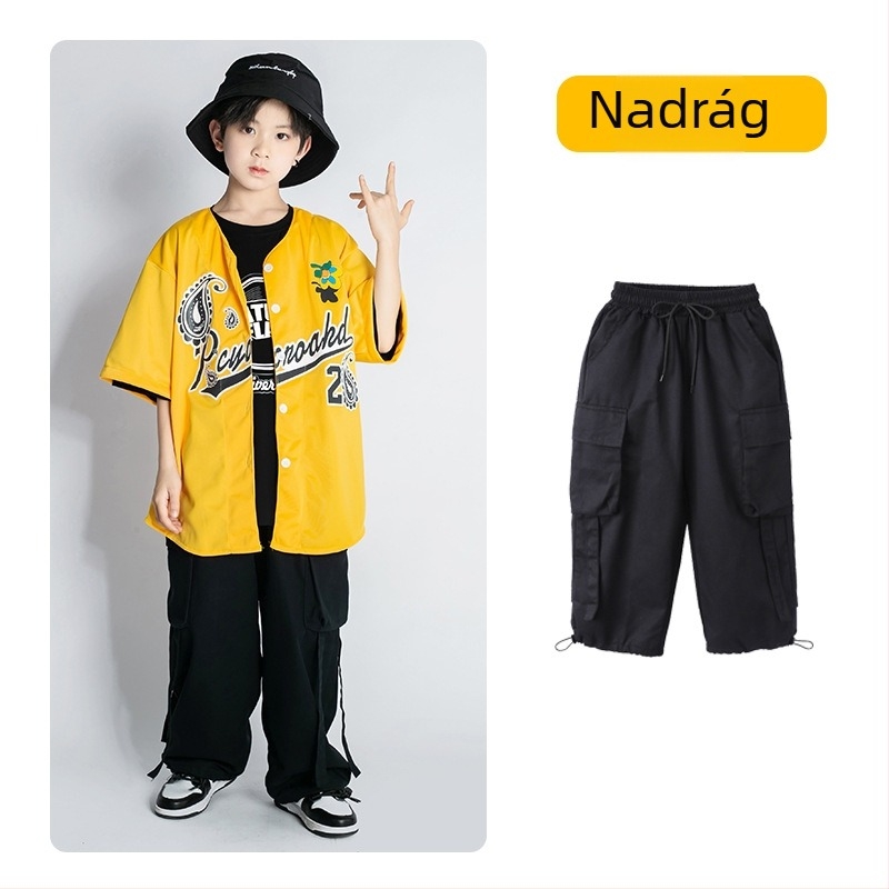 Gyerekeknek szóló hip-hop ruhaszett: rövid ujjú felső, pamut-gyapot keverék, 95% pamut, színpadi viselet