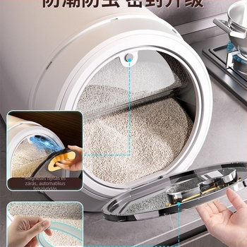 Rizstároló tartály, nedvesség- és rovarbiztos, élelmiszer-minőségű, kapacitás 4 L alatt, rizshez, liszthez vagy macskaeledelhez