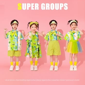 Gyermekek Cheerleading és Tánc Előadás Kostüm, uniszex, Koreai stílus, pamut-keverék anyag, nyárra, gyermekeknek 8+ év és 140 cm felett