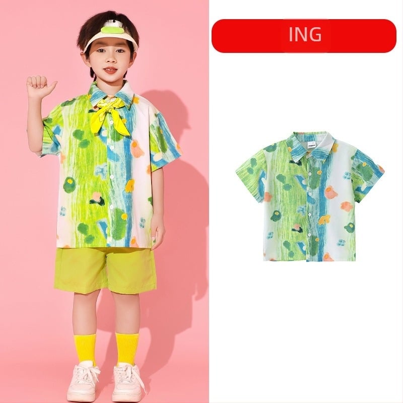 Gyermekek Cheerleading és Tánc Előadás Kostüm, uniszex, Koreai stílus, pamut-keverék anyag, nyárra, gyermekeknek 8+ év és 140 cm felett