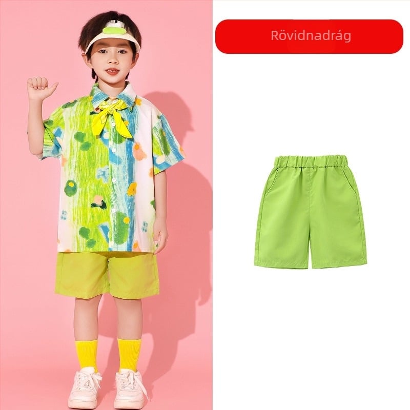 Gyermekek Cheerleading és Tánc Előadás Kostüm, uniszex, Koreai stílus, pamut-keverék anyag, nyárra, gyermekeknek 8+ év és 140 cm felett