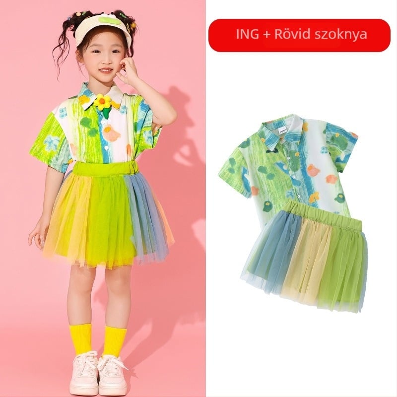 Gyermekek Cheerleading és Tánc Előadás Kostüm, uniszex, Koreai stílus, pamut-keverék anyag, nyárra, gyermekeknek 8+ év és 140 cm felett