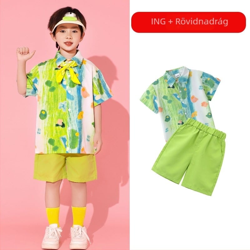 Gyermekek Cheerleading és Tánc Előadás Kostüm, uniszex, Koreai stílus, pamut-keverék anyag, nyárra, gyermekeknek 8+ év és 140 cm felett