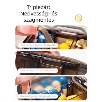 Japán stílusú hordozható osztott gyógyszeres doboz, bambusz anyagból, 18 rekesz, flipfedél, autóban használható