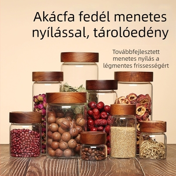 Magas minőségű boroszilikát üvegből készült tároló edény fedővel, teás üveg akácfa menetes szájjal, nedvességálló zárás, 301–500 ml