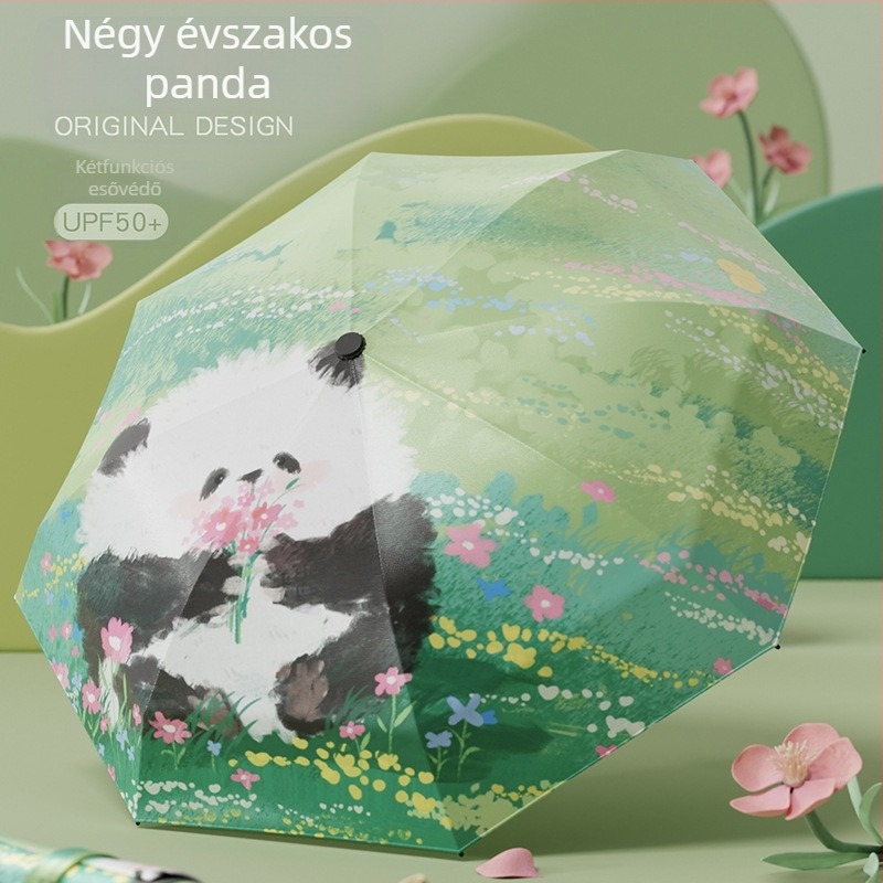 Gyerek Panda esernyő – kézi nyitás-zárás, 190T vinil bevonatú vászon, 8 acél merevítő, UPF >50 UV védelem, Panda logó nyomtatható