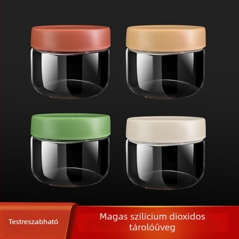 Kerek üveg élelmiszertároló edény élelmiszerek bemutatására, 301–500 ml, modern minimalista stílus, logó nyomtatás elérhető, magáncímke licencelhető