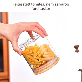 Üveges tárolóedény, magas boroszilikát üveg, kör alakú, légmentesen záródó, mikrohullámú sütőben használható