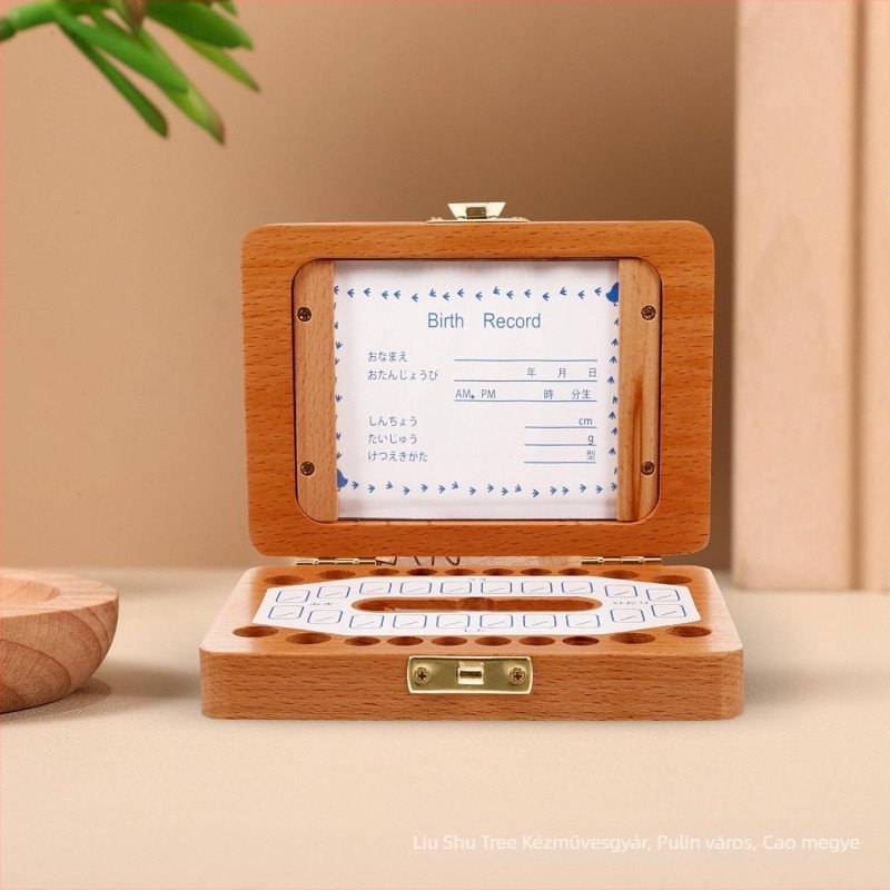 Six Trees Fából készült tejfogak tároló doboza flip fedéllel – tömörfa, emlék célú fogak tárolására, 4–6 éveseknek