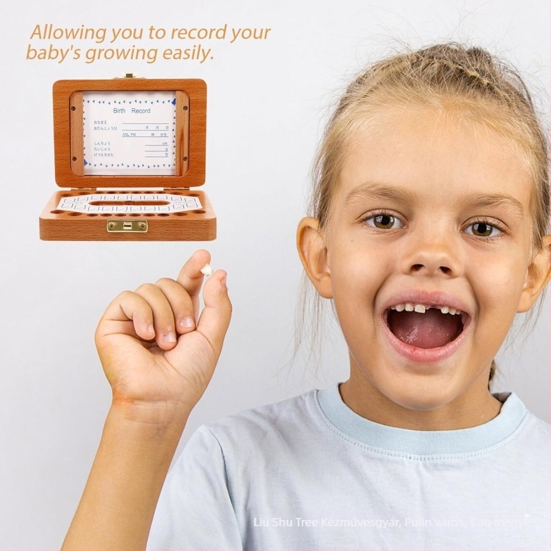 Six Trees Fából készült tejfogak tároló doboza flip fedéllel – tömörfa, emlék célú fogak tárolására, 4–6 éveseknek