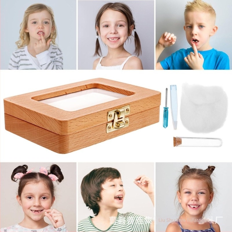 Six Trees Fából készült tejfogak tároló doboza flip fedéllel – tömörfa, emlék célú fogak tárolására, 4–6 éveseknek