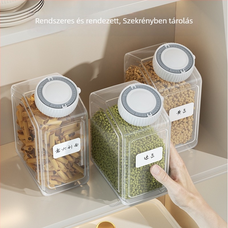 Élelmiszer-tároló doboz, négyszögletes, műanyag, nordic stílus, kapacitás 300 ml alatt.