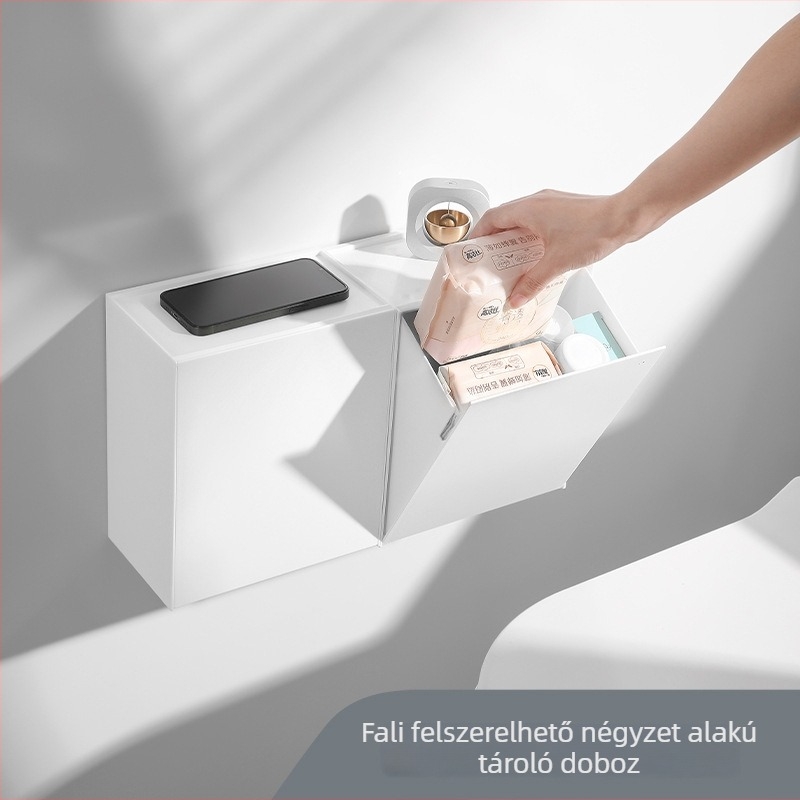 Falra szerelhető flip-tetős papírkendő-tartó, modell 8064, HIPS műanyagból, kozmetikumok és zsebkendők számára, modern minimalist Dizájn