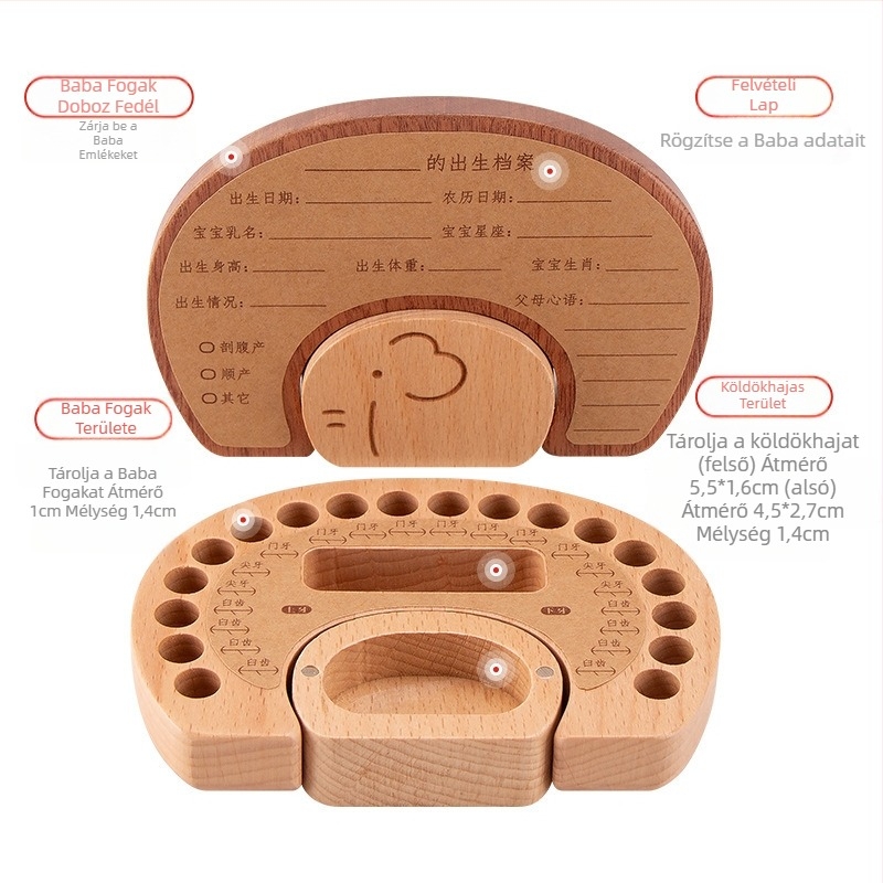 Fából készült tejfogak és baba hajának emlékdoboza – fiúknak és lányoknak, 4–6 éves gyermekeknek.