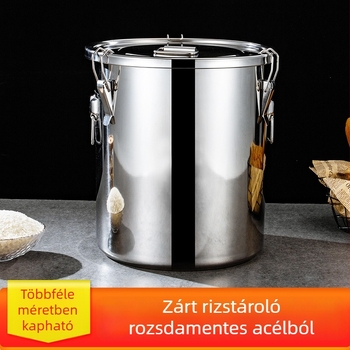 304 rozsdamentes acél zárt vödör csattal; többfunkciós tároló rizs és tea számára, extra vastag, nedvesség- és kártevőmentes