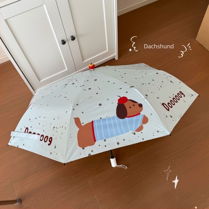 Átlátszó ernyő dachshund motívummal, háromrészes, kézi nyitás, automatikus zárás, vasváz, alumínium fogantyú