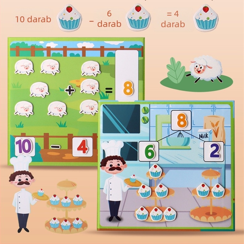Számok felosztását oktató matematikai fejlesztőjáték – aritmetika 10-ig, papíralapú játék blister csomagolásban, 4–6 éveseknek