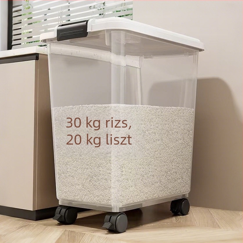 PP műanyagból készült rizstároló tartály, nedvesség- és rovarálló; kapacitás 10 L felett; modern minimalista stílus