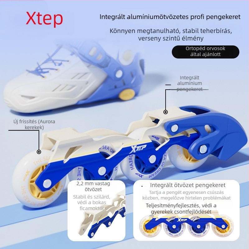 Xtep Gyerekeknek Görkorcsolya – PVC felső, TPR talp, Egy sor görgő, PU görgők