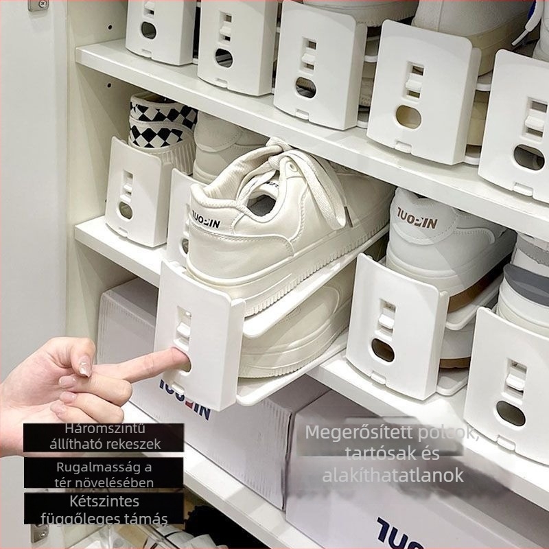 Kétrészes hordozható cipőállvány, állítható magasság, snap-on rögzítés, PP anyag, modern stílus, hálószoba vagy nappali számára
