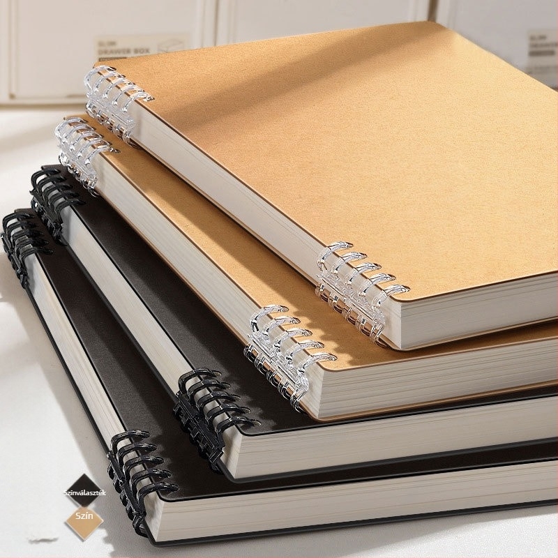 Vastag B5 leválasztható spirálos notesz, A5 bőrtokkal, rácsos oldalakon