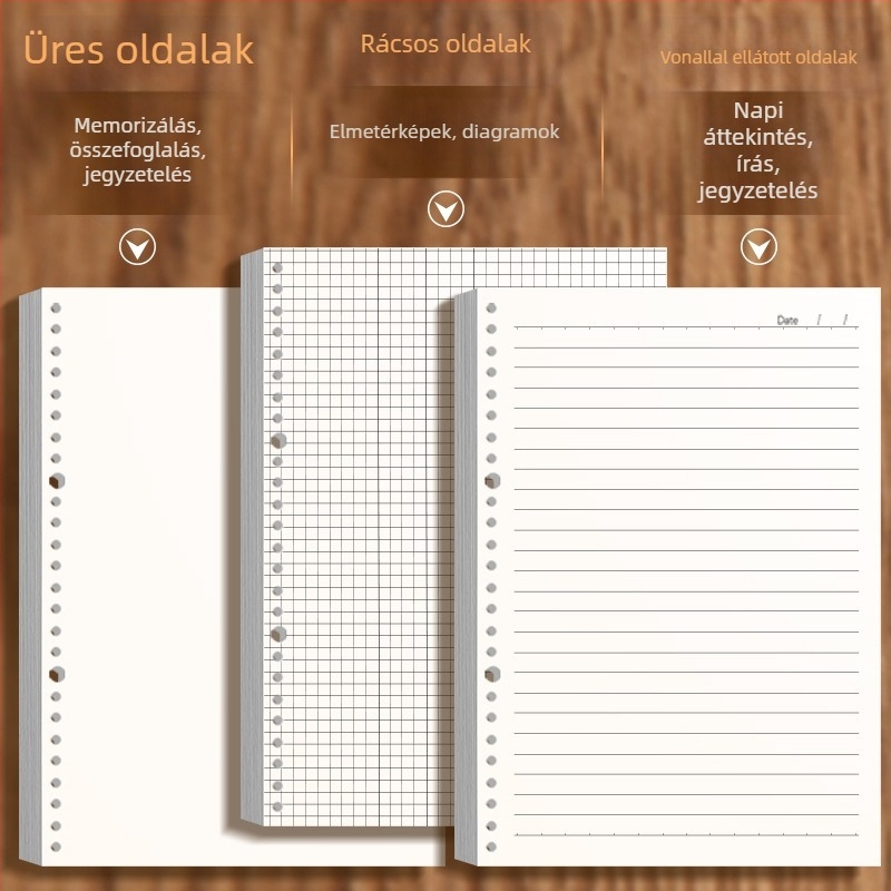 Vastag B5 leválasztható spirálos notesz, A5 bőrtokkal, rácsos oldalakon