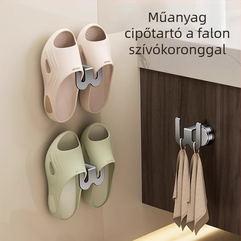 Fürdőszobai papucs tartó szívócsésze rögzítéséhez – fúrás nélkül, Space Aluminum + ABS, 1 réteg, modern minimalista stílus
