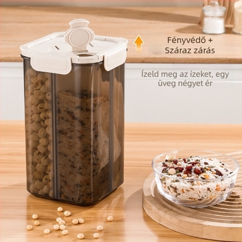 Élelmiszer-tároló doboz – Szögletes műanyag tartály, kapacitás 4,1–5 L, Nedvesség- és rovarmentes, Modern minimalist stílus