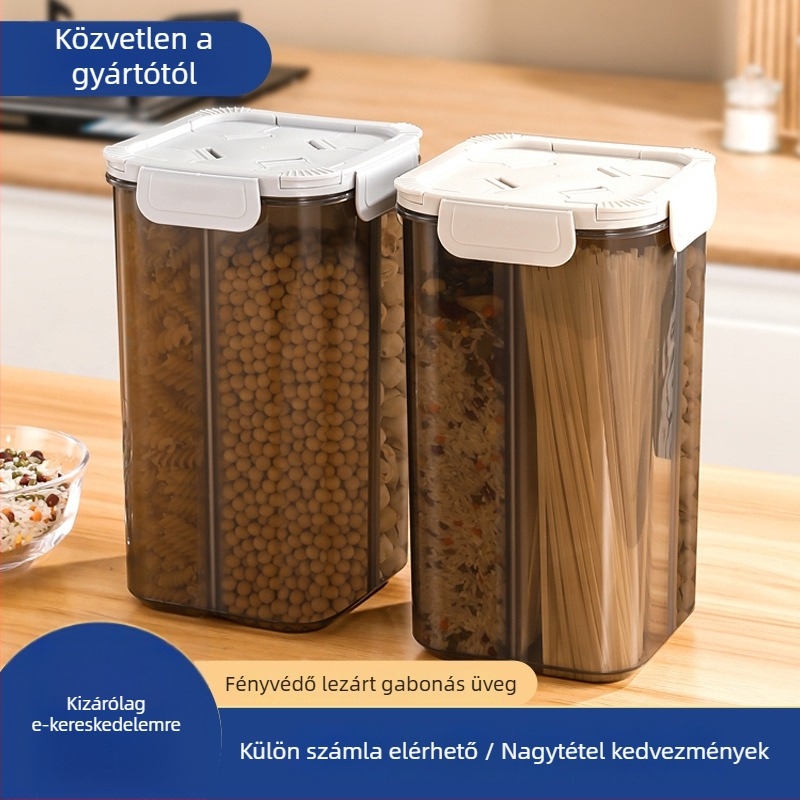 Élelmiszer-tároló doboz – Szögletes műanyag tartály, kapacitás 4,1–5 L, Nedvesség- és rovarmentes, Modern minimalist stílus