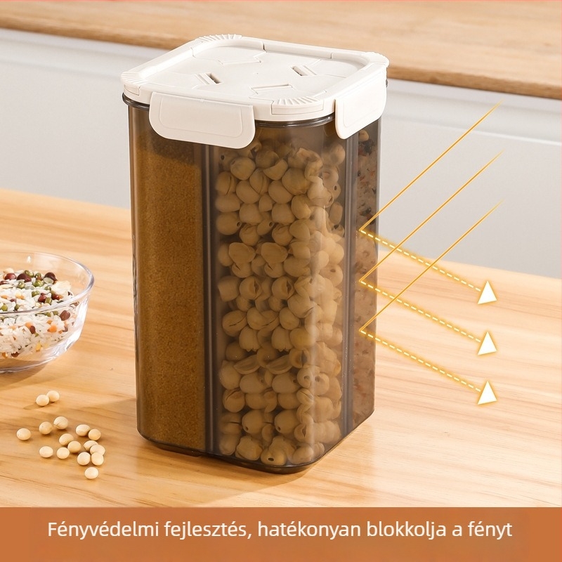 Élelmiszer-tároló doboz – Szögletes műanyag tartály, kapacitás 4,1–5 L, Nedvesség- és rovarmentes, Modern minimalist stílus