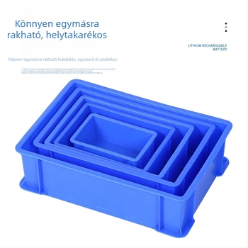 Műanyag tároló doboz alkatrészekhez, téglalap alakú, vastag falú, méretek 675×420×175 mm