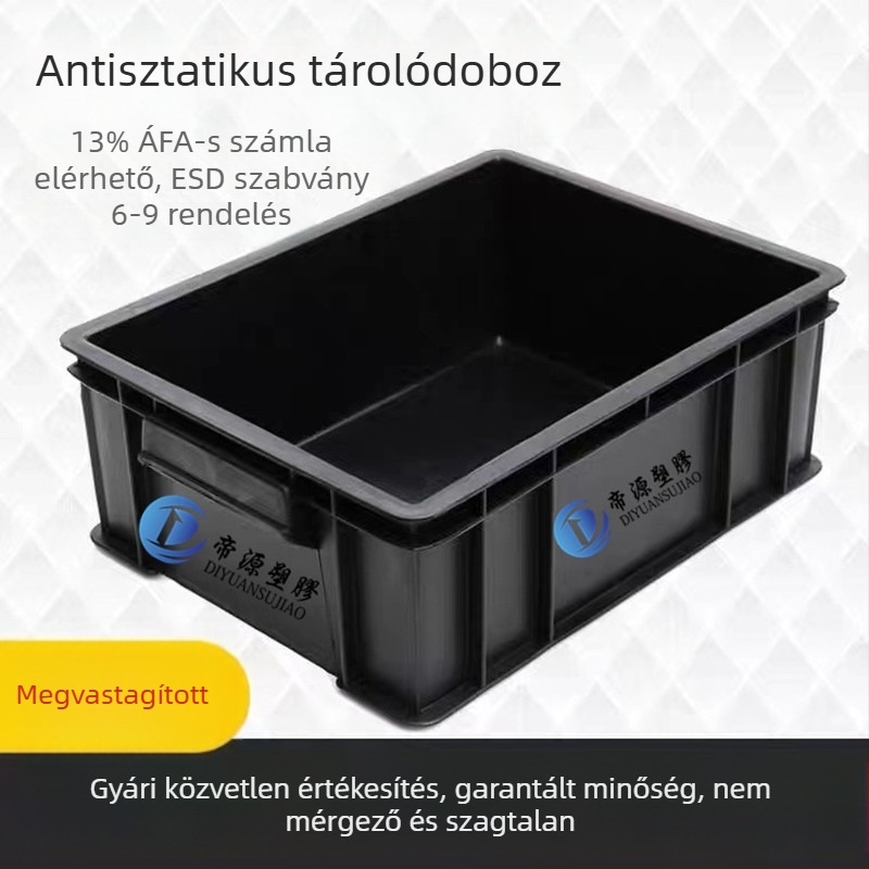 Fekete antistatikus szállítódoboz fedéllel, vastagított műanyag doboz elektronikus alkatrészekhez